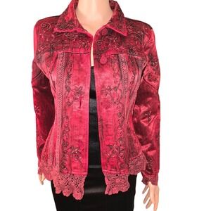 Flashback Red Floral Embellished‎ Lace Trim Jacket Size S
